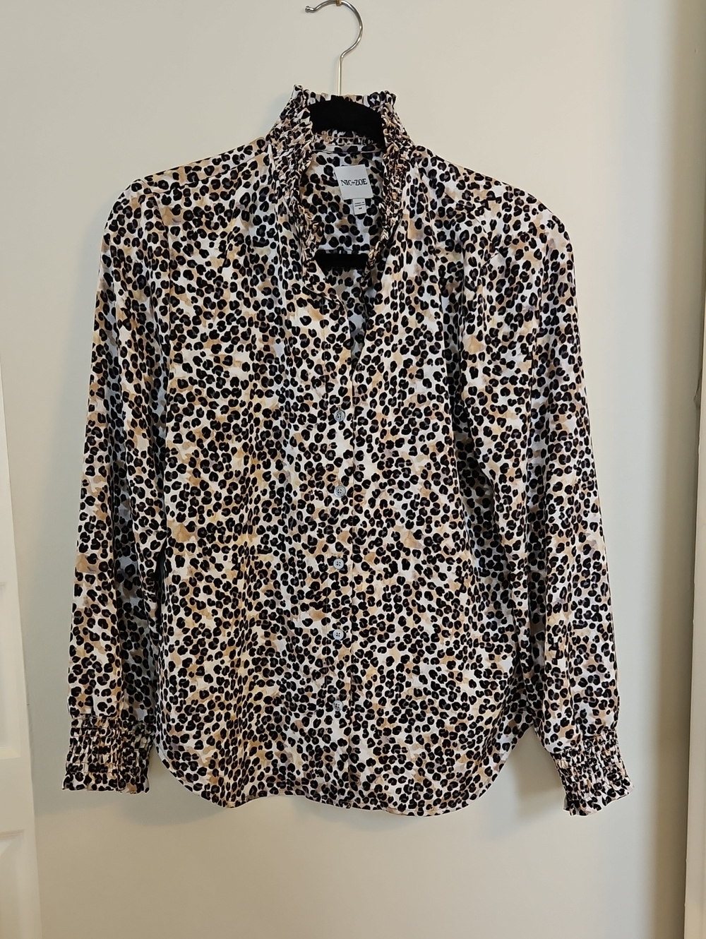 Leopard Print Button-Up Blouse in Black & Cream